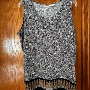 Susan Graver Black and White Tank Top with Decorative Border